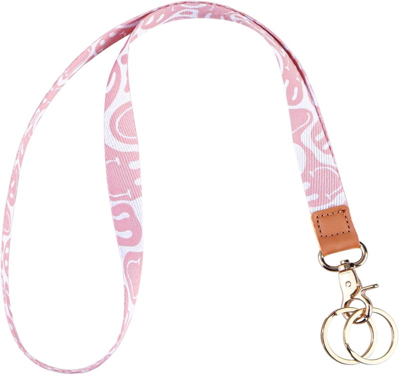 Knagsfa Lanyards for Keys, Neck Lanyards for ID Badges with Metal Hook, Cute Keychain Lanyard for Women, Pink Smile - Image 1